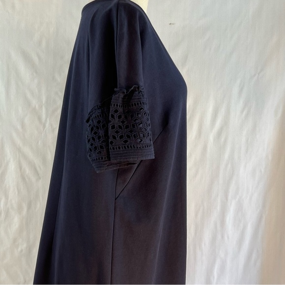 Talbots Navy Blue Cotton Knit Lace Flutter Short Sleeves Dress Plus Size XL P - Picture 4 of 8